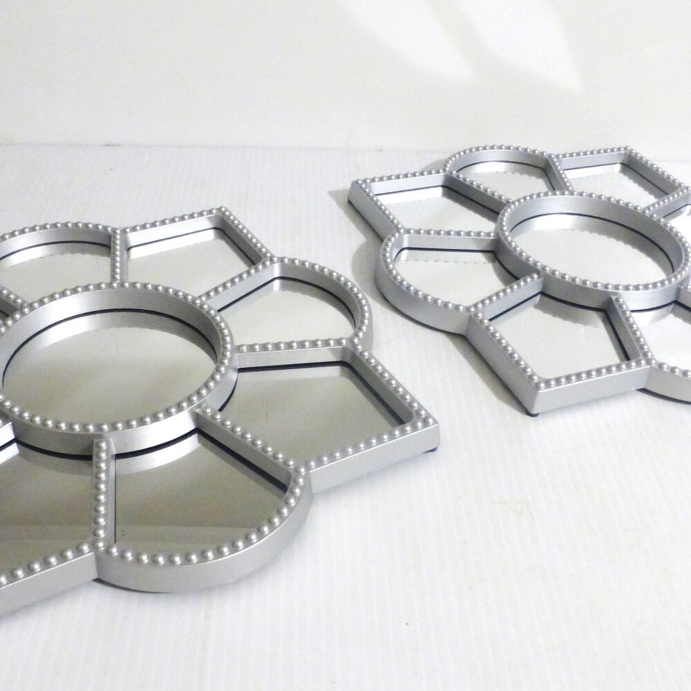 DEC1 - PAIR of MIRRORS Silver Frame MIRROR Flower Shape Living Room Laundry Room